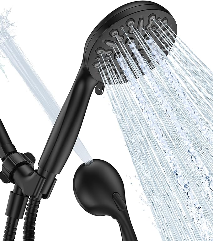 JDO Shower Head with Handheld, High Pressure Handheld Shower Head 9 Settings, Detachable Shower Head Set with Stainless Steel Hose and Shower Bracket (Matte Black)