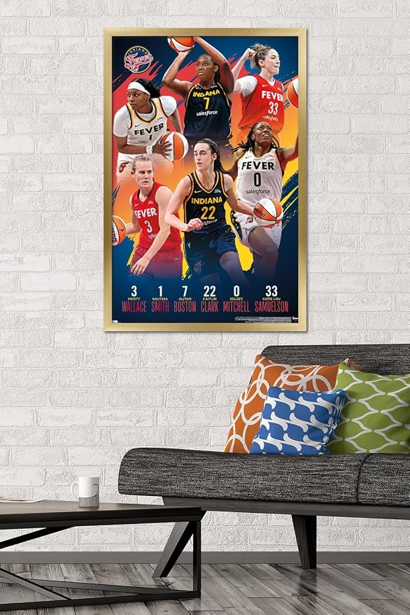 Trends International WNBA Indiana Fever -Team 24 Wall Poster, 34L x 22.4W, Gold Framed Version