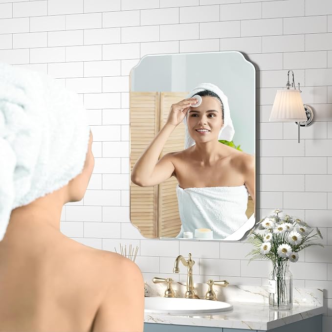 18x24 Inch Bathroom Mirrors for Over Sink, Frameless Mirrors for Wall | Beveled Bathroom Mirror, Bathroom Vanity Mirror for Bedroom Living Room Entryway Home Decor