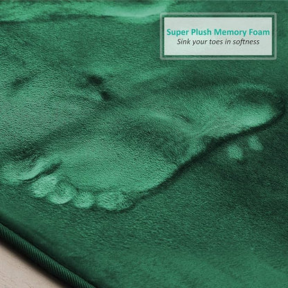 Clara Clark 3 Piece Bathroom Rugs Bath Mat Set, Velvet Memory Foam Bath Mats for Bathroom - Non-Slip, PVC Backing Bath Rugs, Washable - Dries Quickly, Green