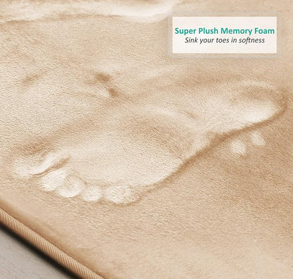 Clara Clark 3 Piece Bathroom Rugs Bath Mat Set, Velvet Memory Foam Bath Mats for Bathroom - Non-Slip, PVC Backing Bath Rugs, Washable - Dries Quickly, Beige