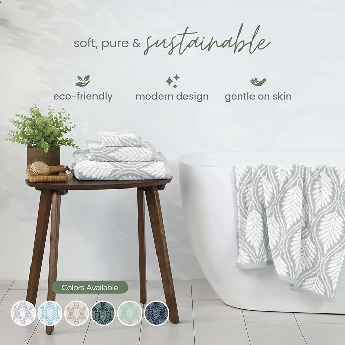 Martex Restore Fern Ogee Bath Towel – Soft, Absorbent, Moisture-Wicking and Quick to Dry – Lightweight for Everyday Use – Comfortable Feel with Convenient Loop for Hanging – 30" x 56" – Gray