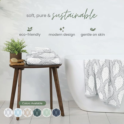 Martex Restore Fern Ogee Bath Towel – Soft, Absorbent, Moisture-Wicking and Quick to Dry – Lightweight for Everyday Use – Comfortable Feel with Convenient Loop for Hanging – 30" x 56" – Gray