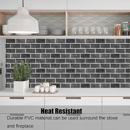 12-Sheet Black Peel and Stick Wallpaper, Subway Tile 6''x12'' Self Adhesive Wall Tiles Waterproof PVC Stick on Backsplash Vinyl Decorative Tiles Stickers for Kitchen Bathroom