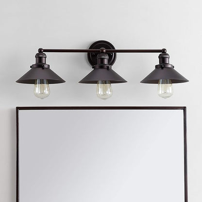 JONATHAN Y 26.5" Oil Rubbed Bronze 3-Light Industrial Farmhouse Metal Vanity Light Wall Sconce, Metal Shade for Bathroom Mirror, Kitchen, Entryway, LED Bulb Included (JYL7428A)