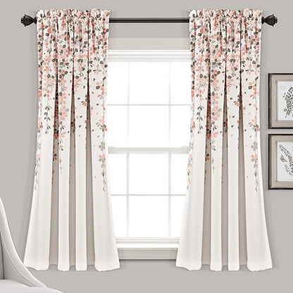 Lush Decor Weeping Flower Light Filtering Window Curtain Panels, Pair, 52"W x 63"L + 2" Header, Blush & Gray - Charming Modern Floral Curtains for Living Room, Dining Room, & Bedroom