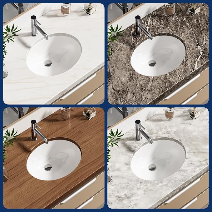 Enbol 15x12 inch Oval Undermount Ceramic Bathroom Sink - White Porcelain Vessel Lavatory Basin with Overflow, Countertop Vanity Sink ECU1512