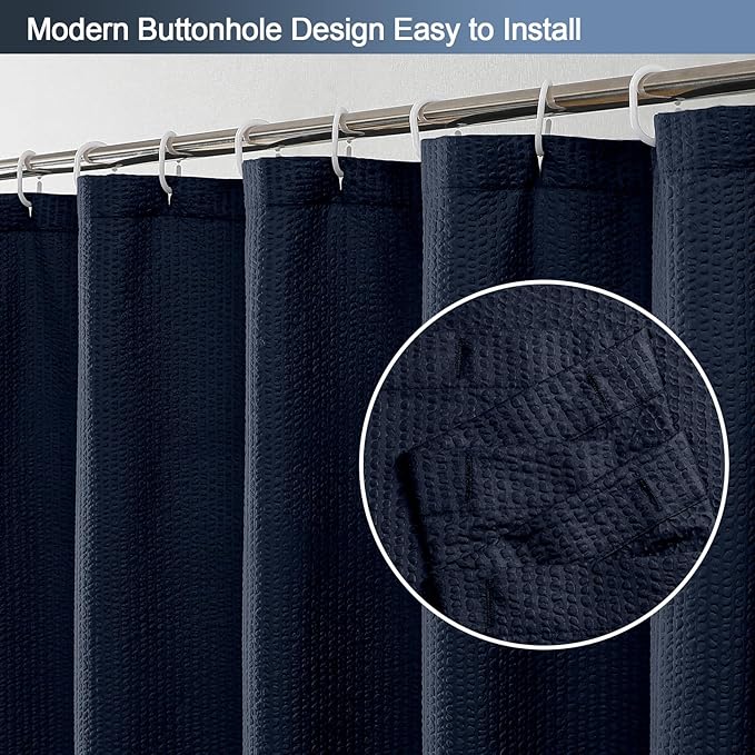 OWENIE Navy Blue Shower Curtain or Bathroom 72x72 Inch, 3D Embossed Textured Waffle Fabric Shower Curtains, Soft Hotel Farmhouse Style, Water Repellent, Machine Washable, Navy Blue, 72" W x 72" L