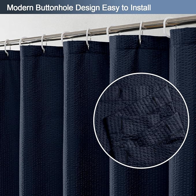 Navy Blue Shower Curtain for Bathroom 84 Inches Eatra Long, 3D Embossed Textured Cloth Waffle Shower Curtain, Modern Luxury Hotel Style, Water Repellent, Machine Washable, 72X84, Navy Blue