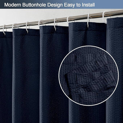Navy Blue Shower Curtain or Bathroom 72x72 Inch, 3D Embossed Textured Waffle Fabric Shower Curtains, Soft Hotel Farmhouse Style, Water Repellent, Machine Washable, Navy Blue, 72" W x 72" L