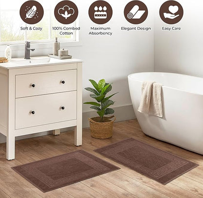 Superior Heavyweight Cotton Bath Mats, Bath Rugs For Bathroom Accessories, Washable Rug For Shower, Bath, Toilet, Modern Decor, No Backing, Luxury Hotel And Spa Quality, Set of 2, 22" x 35", Mocha
