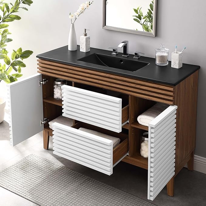 Modway Render 48" Single Bathroom Vanity in White Walnut Black