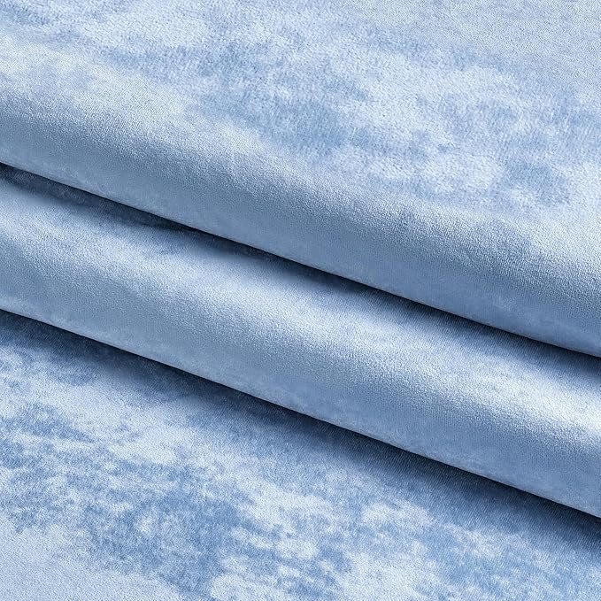 Fredsure Distressed Velvet Shower Curtain Set, 13 Pieces Light Blue Including 1 Piece 72"x72" Shower Curtain and 12 Pieces Silver Hooks