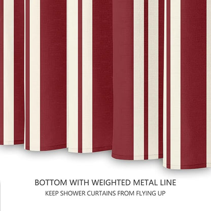 Tititex Cute Candy Cane Striped 140gsm Faux Linen Fabric Shower Curtain, Elegant Classic Burgundy Red Shower Curtain Sets Decoration 72x72 Inch with Hooks