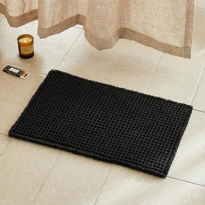 TYUU Black Waffle Bath Mat, Small Boho Bathroom Rugs Non Slip 24x16 | Super Absorbent Quick Dry Bath Rug, Non-Slip Backing, Soft Waffle Washable Farmhouse Bathroom Mats, Tub, Shower & Home Decor