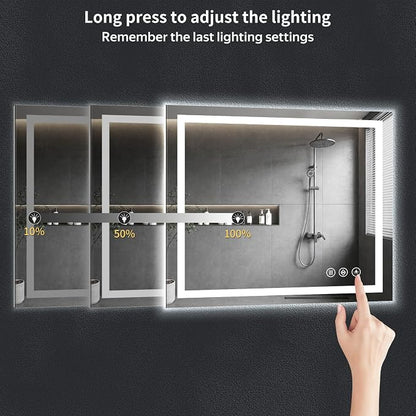 55"x40" LED Bathroom Mirror with Lights, Anti-Fog, Backlit+Frontlit | CRI 95, Stepless Dimmable, 3 Colors Lighting, Shatterproof Tempered Glass, HD Reflection, Memory, (Horizontal/Vertical)