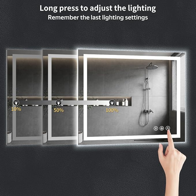 24"x60" LED Bathroom Mirror with Lights, Anti-Fog, Backlit+Frontlit | CRI 95, Stepless Dimmable, 3 Colors Lighting, Shatterproof Tempered Glass, HD Reflection, Memory, (Horizontal/Vertical)