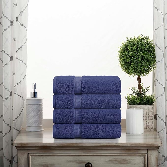 SUPERIOR Egyptian Cotton Plush & Absorbent, Hand Towel Set of 4, Navy Blue | Quick Dry, Soft Luxury Towel Set, Bath Essentials for Bathroom, Guest Bath, Spa, 4 Piece Set, Madeline Towels