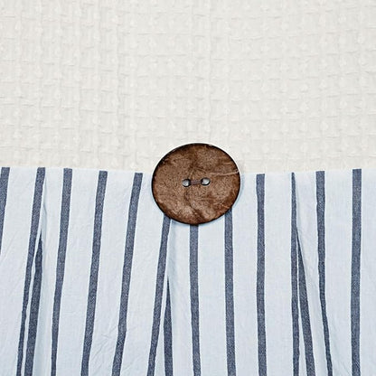 DOSLY Ides Farmhouse Shower Curtain, Beige and Blue Striped, Button Curtain, Spa Waffle and Cotton Woven Fabric, Rustic Charm Country Chic Style, 72x72 in, Bathroom