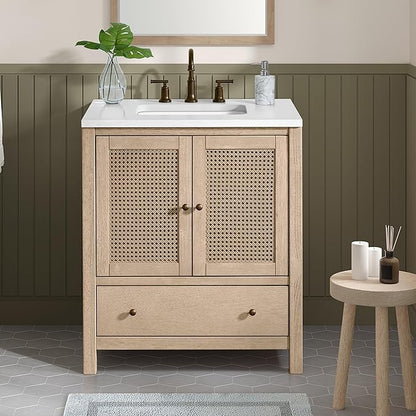 Alaterre Furniture Lucca Bathroom Vanity - Freestanding Cabinet Without Sink - 30 Inch Small Wood Bathroom Vanity with Large Drawer and Soft-Close Doors - Under Sink Cabinet Only (Natural)