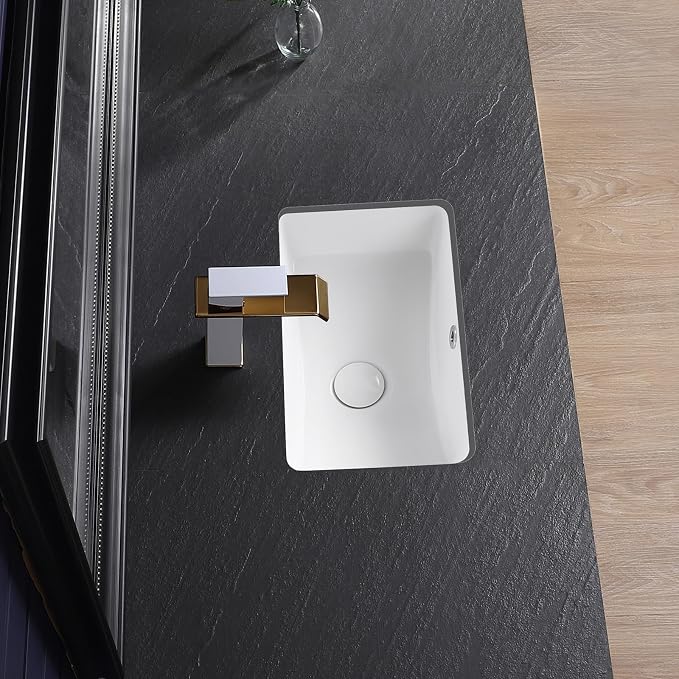 Undermount Bathroom Sink 17x11 Inch Small Bathroom Sink White Porcelain Ceramic Bathroom Under Counter Lavatory Vanity Sink Basin Rectangular Undermount Sinks with Overflow