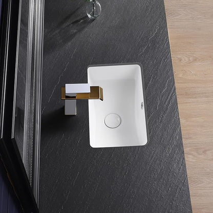 Undermount Bathroom Sink 17x11 Inch Small Bathroom Sink White Porcelain Ceramic Bathroom Under Counter Lavatory Vanity Sink Basin Rectangular Undermount Sinks with Overflow