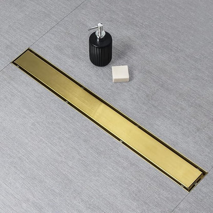 SaniteModar Linear Shower Drain 36 inch Brushed Gold with Tile Insert Panel | AISI 304 Stainless Steel Brushed Gold Linear Dain Rectangle Shower Floor Drain with Hair Strainer and Leveling Feet