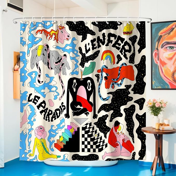 Colorful Abstract Nude Body Aesthetic Art Shower Curtain Set 72x72 Inches | Abstract Colorful Nude Body Graffiti Art Print, Modern Indie Home Guest Housewarming Art Lover Bath Decor, With Fabric Hooks