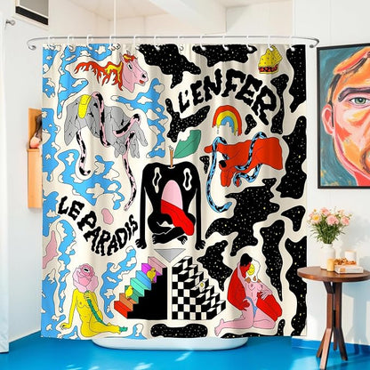 Colorful Abstract Nude Body Aesthetic Art Shower Curtain Set 72x72 Inches | Abstract Colorful Nude Body Graffiti Art Print, Modern Indie Home Guest Housewarming Art Lover Bath Decor, With Fabric Hooks