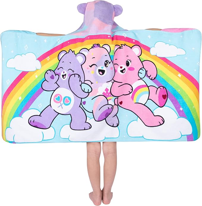Care Bears Bath/Pool/Beach Soft Cotton Terry Hooded Towel Wrap, 24 in x 50 in, By Franco Kids