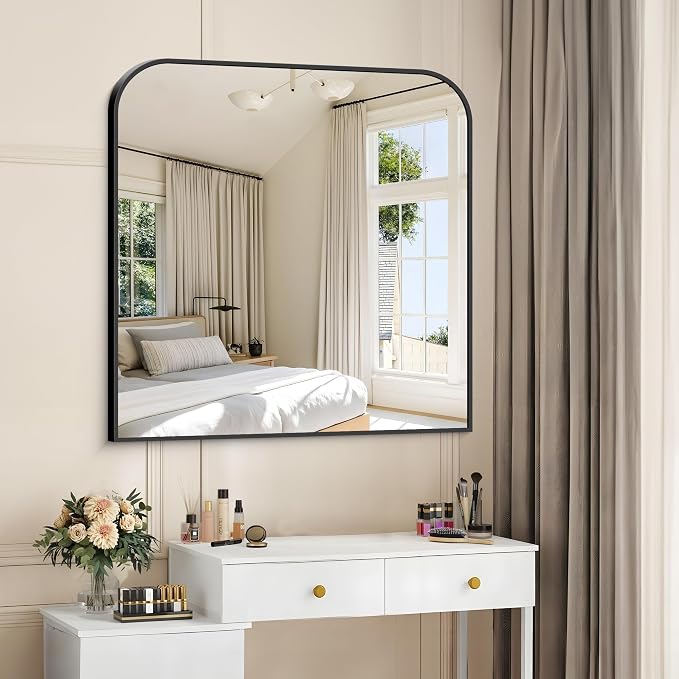 COFENY Bathroom Mirror, 30x30 inch Black Square Wall Mounted Mirror with Thin Frame, Bathroom Vanity Mirrors for Over Sink, Entryway, Living Room, Bedroom