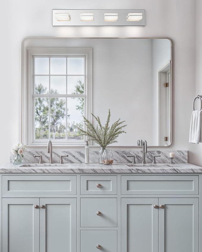 VONLUCE LED Modern Bathroom Vanity Light Fixture, Chrome | 26'', 4-Light, 3CCT, 360° Rotate, High CRI, Flicker-free, Dimmable, Memory Function, Waterproof IP44, Easy Installation