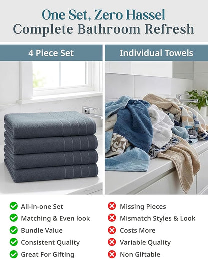 Casa Platino 100% Cotton 4 Pack Bath Sheets (36"x72") - Ring Spun, Extra Large Cotton Bath Towels Set - Quick Dry, Soft & Absorbent Oversized Towel Set - Remains Soft after Multiple Washes - Cool Grey