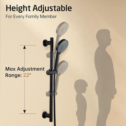 KES Adjustable Shower Head Holder with Slide Bar Combo, Handheld Shower Head with Hose 5-Function Handheld Shower Kit with Handheld Set Matte Black, F204-BK-C1