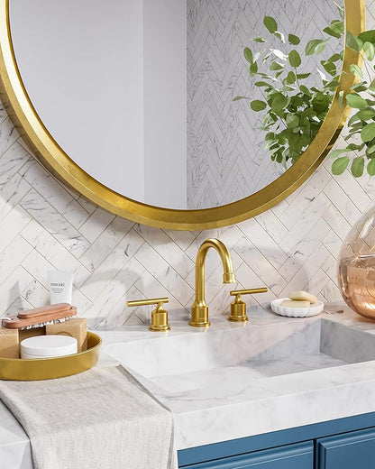 WOWOW Gold Bathroom Faucet 3 Hole Bathroom Sink Faucet Widespread Vanity Faucet 2 Handle Brass Basin Faucet with Pop Up Drain 8 Inch Mixer Tap Antique