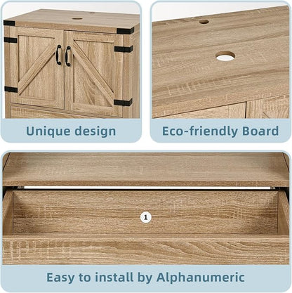24 inch Natural Color Bathroom Vanity, Rustic Fixture Standing Pedestal Cabinet Without Sink