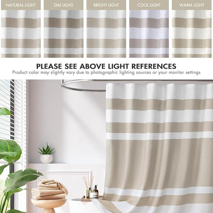 Madison Park Spa Waffle Weave Extra Wide Shower Curtain, 108 x 72, Taupe | Striped, Pieced Fabric Design, 3M Scotchgard Moisture Management, Hotel Quality, Modern, for Bathroom, OEKO-TEX Certified
