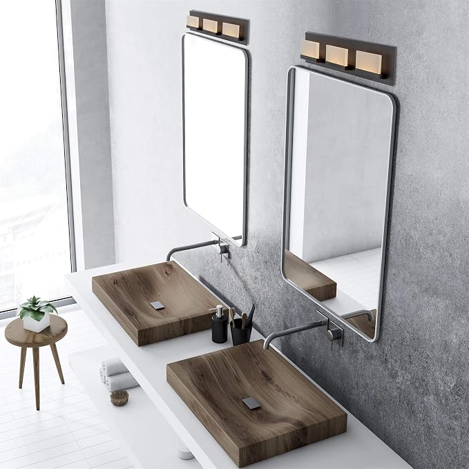 Kira Home Everett 24" Modern Integrated LED 3-Light Bathroom Vanity Light | 30W 3000K Warm White Light, Minimalist Bathroom Wall Sconce with Frosted Acrylic Blocks, Oil Rubbed Bronze Finish