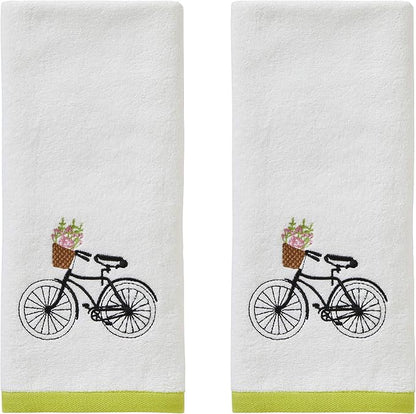 SKL Home by Saturday Knight Ltd. Flower Basket Bike Hand Towel (2-Pack), Wht | Soft, decorative velour. For use in the bathroom, kitchen or bar & makes a great gift.