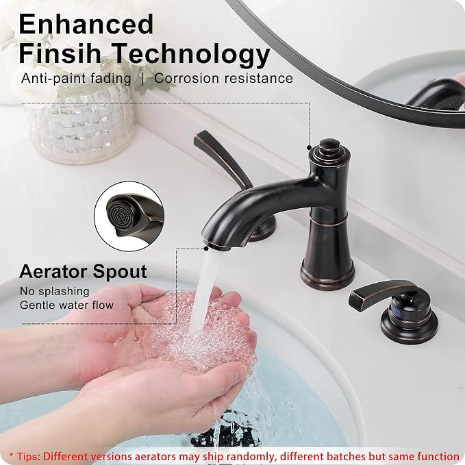 8 Inch Oil Rubbed Bronze Bathroom Faucet Widespread Brass Bathroom Sink Faucet 3 Hole, 2 Handle with Pop up Drain & Pre-Installed Water Hose