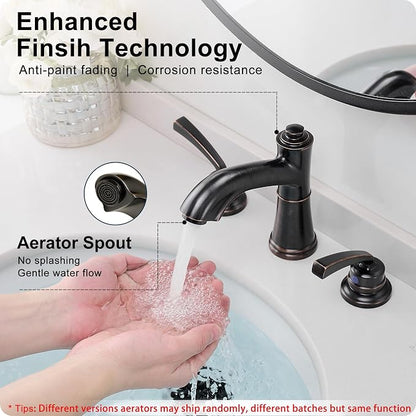 8 Inch Oil Rubbed Bronze Bathroom Faucet Widespread Brass Bathroom Sink Faucet 3 Hole, 2 Handle with Pop up Drain & Pre-Installed Water Hose