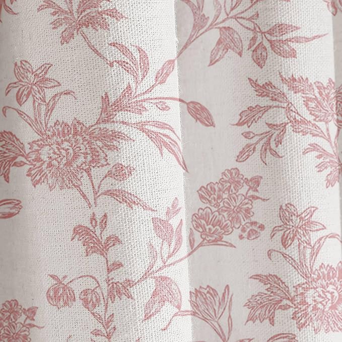 WOUVMA Pink Shower Curtain Floral Cotton Linen Cottagecore Shower Curtain for Bathroom 72" W x 72" L