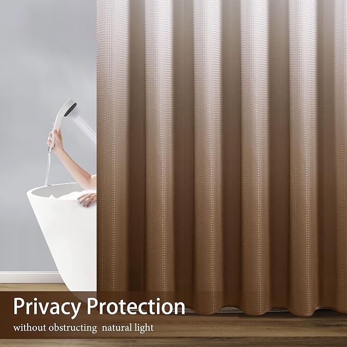 Shower Curtain 72 inches Long 6FT for Bathroom 1 Panel Brown | Ombre Waffle, Shower Curtains with Hook, Water Repellent, Boho Farmhouse, Simple Modern Bath Decor, 72x72