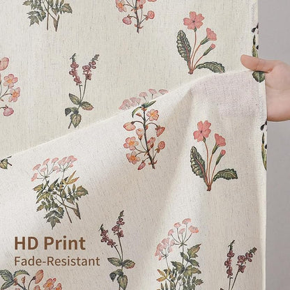 Colorful Star French Country Floral Linen Shower Curtain, 72" W x 72" L | Waterproof Shower Curtain Set with 12 Clear Hooks for Bathroom, Vintage Boho Farmhouse Linen Fabric Bathroom Curtains
