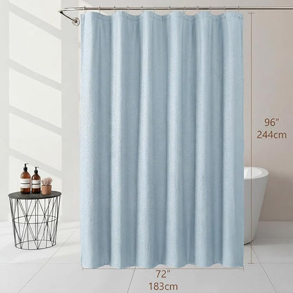 Extra Long Shower Curtain 96 Inch Long 1 Piece, Waffle Embossed Textured Fabric Shower Curtain for Bathroom Large Hotel, Water Resistant, Machine Washable, Glacier Blue, 72Wx96L Inches