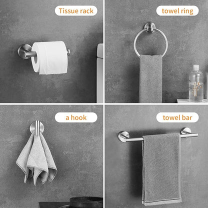 Brushed Nickel Bathroom Hardware Set, 24 Inch Towel Bar Set 10 Pieces Bathroom Accessories Set Includes Includes 2 Packs 24 Inch Towel Bar, Towel Ring, Toilet Holder and 4 Packs Towel Hooks