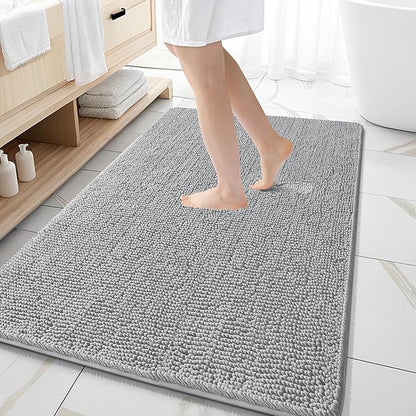 OLANLY Large Bathroom Rugs 59x35, Extra Soft Absorbent Chenille Bath Rugs | Light Grey, Quick-Drying Rubber Backing, Machine Washable Bath Mat for Bathroom Floor, Tub and Shower, Home Decor Accessories