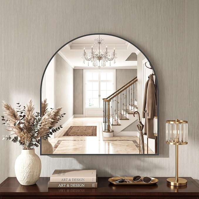 Sweetcrispy Arched Bathroom Mirror, Bathroom Mirrors for Over Sink, 31"x32" | Modern Wall Mirrors Arch Decorative for Entryway, Bedroom, Vanity,Horizontal or Vertical Hanging, Black