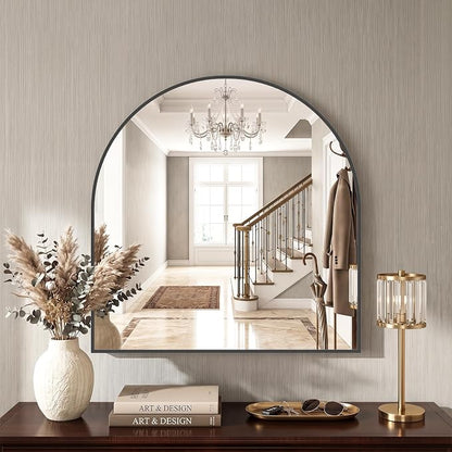 Sweetcrispy Arched Bathroom Mirror, Bathroom Mirrors for Over Sink, 31"x32" | Modern Wall Mirrors Arch Decorative for Entryway, Bedroom, Vanity,Horizontal or Vertical Hanging, Black