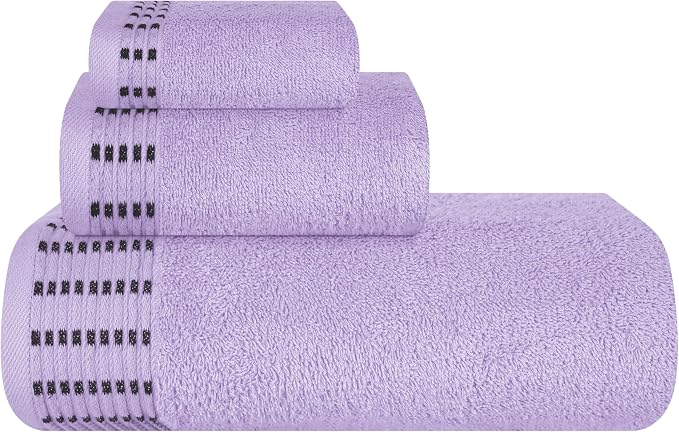 Ultra Soft 3 Pack Cotton Towel Set, Contains a Bath Towels 28x55 inch, a Hand Towels 16x24 inch & a Wash Coths 12x12 inch, Ideal Everyday use, Compact & Lightweight - Purple